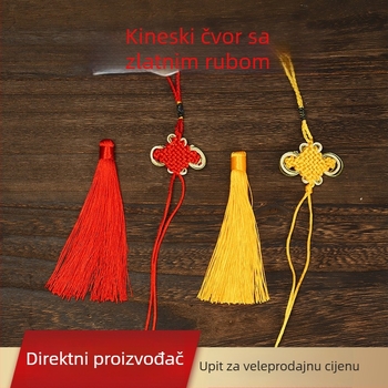 Bakreni kineski čvorovi s resicama i zlatnim rubom, crveno i žuto – ručni dodaci