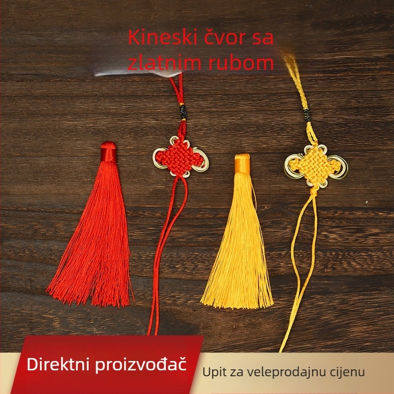 Bakreni kineski čvorovi s resicama i zlatnim rubom, crveno i žuto – ručni dodaci