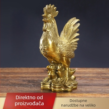 Bakrena figurica pijetla sa motivom sreće i zodijakom, dekorativni bakreni umjetnički predmet