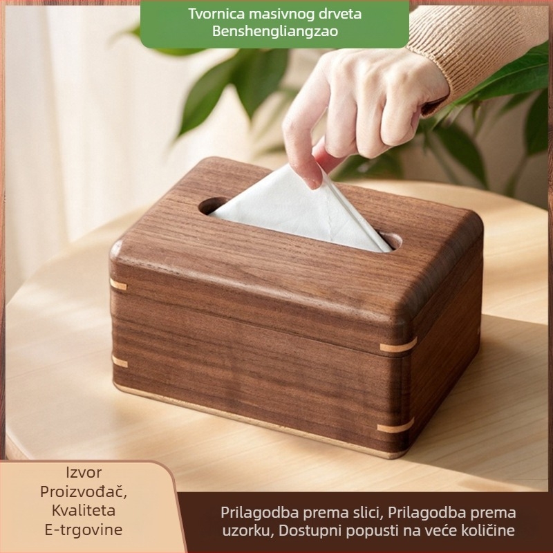 Prilagođeni stol za kavu od crnog oraha s pretincem za maramice — minimalistički stil, novi kineski stil