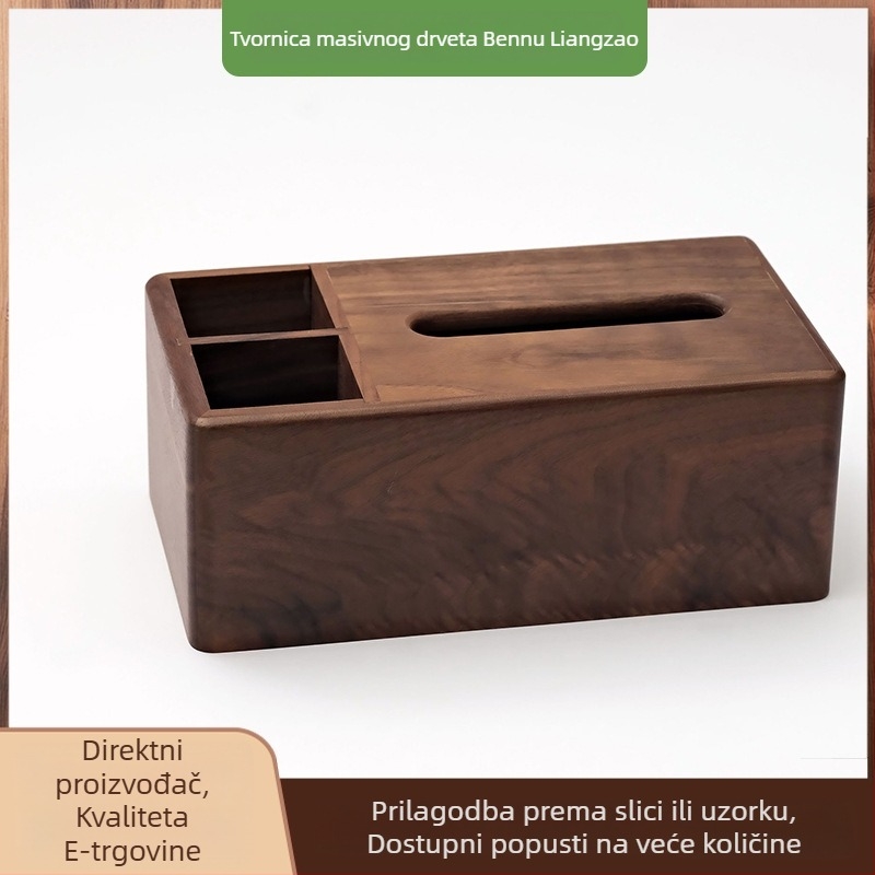Prilagođeni stol za kavu od crnog oraha s pretincem za maramice — minimalistički stil, novi kineski stil