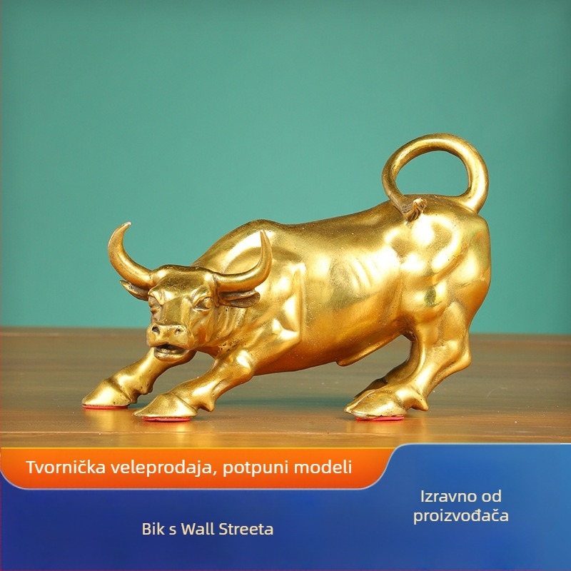 Bakrena figura bika s motivima Wall Streeta i zodijačkog bika – metalni ukras