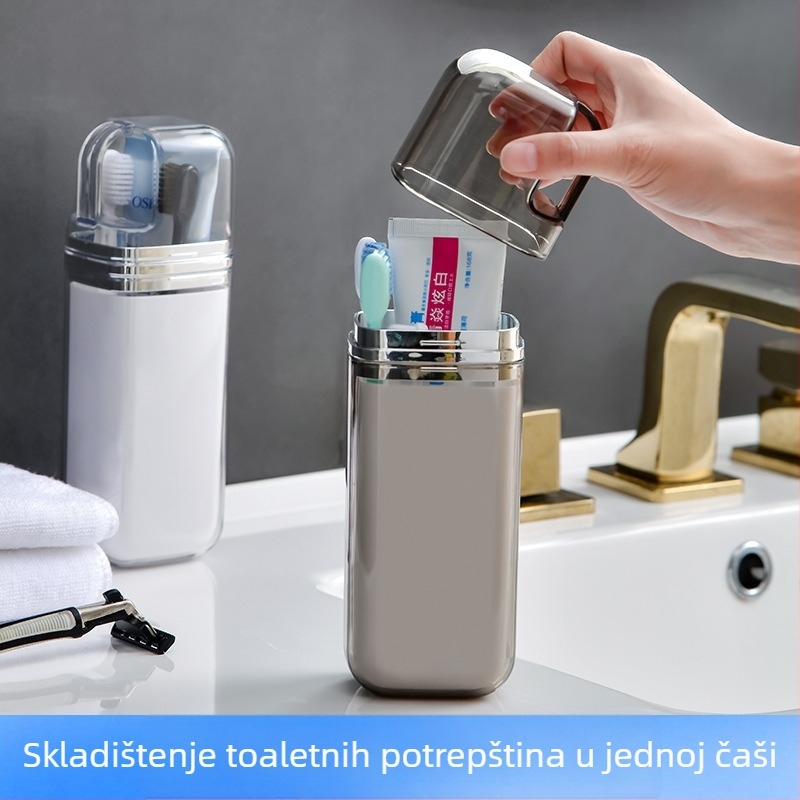 Tri u jednom putni čaša za ispiranje usta, lagani luksuzni dizajn, prenosna čaša za četkicu i kutija za pohranu – višenamjenski kreativni set za higijenu usta