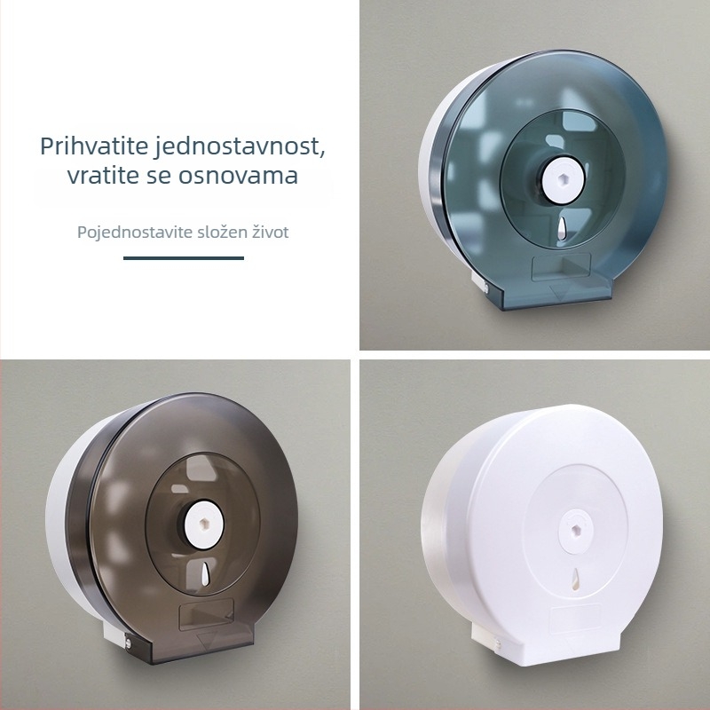 Zidna kutija za veliki toalet papir za kupaonicu – plast, bez bušenja, držač maramica, vodootporna, višestruka namjena