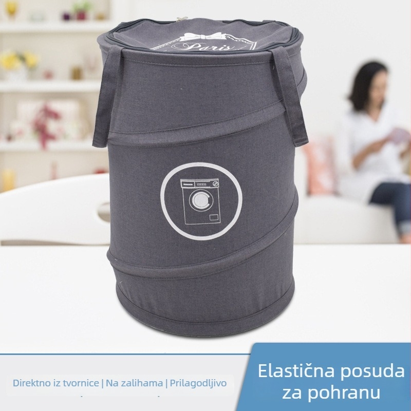 Koš za rublje od platna s elastičnim cilindričnim dizajnom, sklopiva okrugla košara za prljavu odjeću