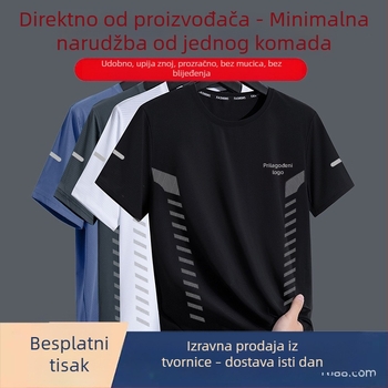 Prilagođena ljetna opuštena muška T-shirt s okruglim izrezom, široki kroj, Ice-Mesh materi­jal, kratki rukav, brzo suši, prozračno, geometrijski uzorak