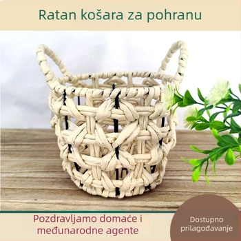 Ručno pleteni koš od papirnate šnure s metalnim okvirom — stolni organizator za kozmetiku i nakit