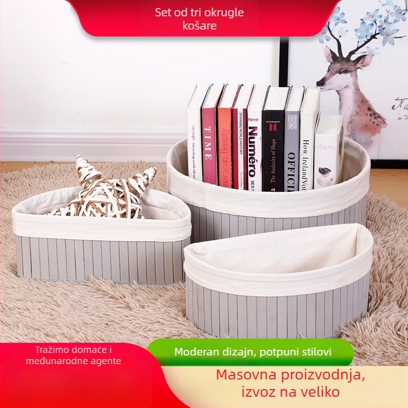 Set od tri okrugle ratanske košare za organizaciju na stolu