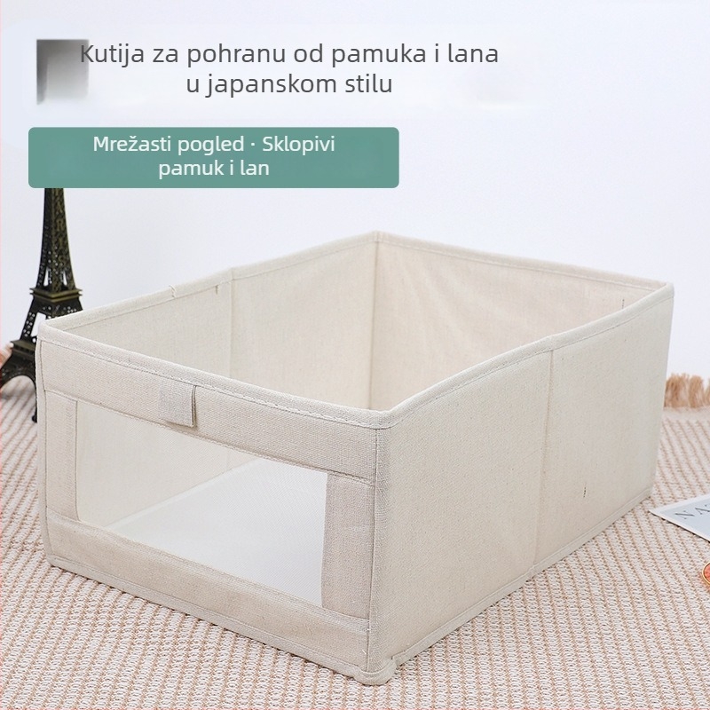 Kutija za skladištenje od pamuka i lana sa prozirnom mrežom, sklopiva kutija s ladicama za ormar, prozračna organizacija