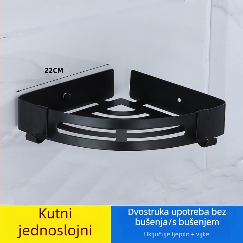 Kutni zidni stalak od nehrđajućeg čelika za kupaonicu, montaža bez bušenja, organizator kozmetičkih proizvoda