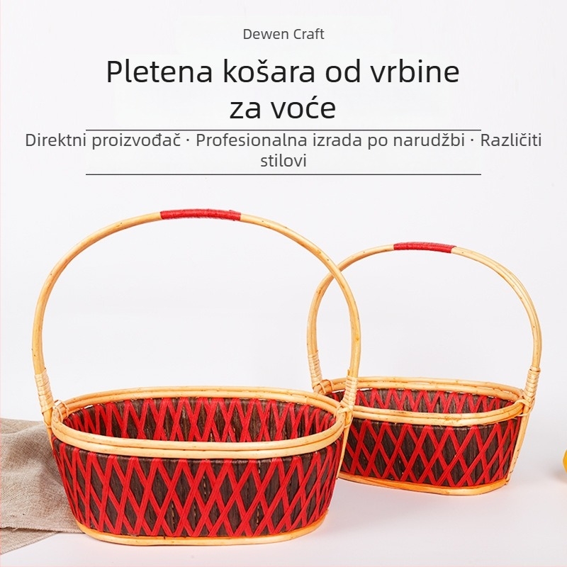Košara od vrbovine i bambusa, pletena, za piknik, skladištenje voća i povrća, dekorativna i darovna košara