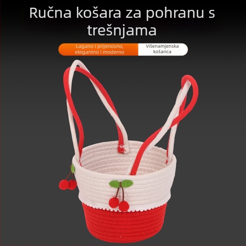 Prilagođena košara za pohranu od pamukovog užeta s motivom trešnje, mala svadbena darovna košarica