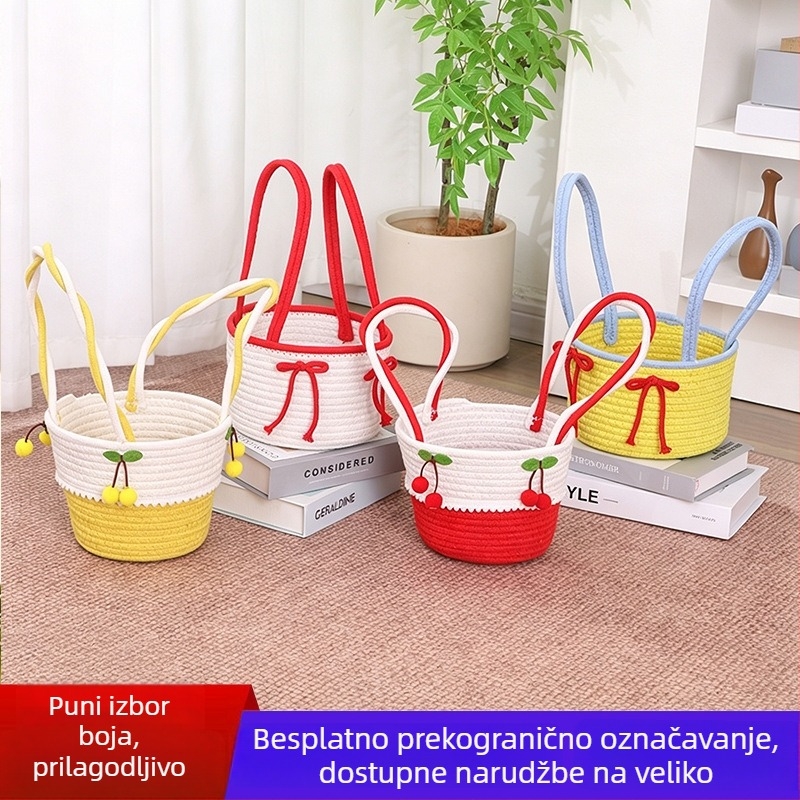 Prilagođena košara za pohranu od pamukovog užeta s motivom trešnje, mala svadbena darovna košarica