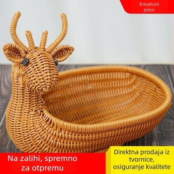 M14 Kreativni koš za voće s jelenskim motivom - stolni tanjur za grickalice, kutija za pohranu za djecu, ručno pletena dekorativna košarica