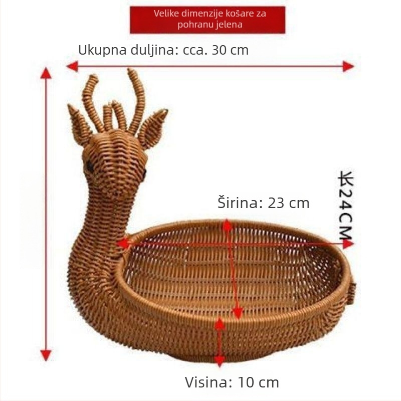 M14 Kreativni koš za voće s jelenskim motivom - stolni tanjur za grickalice, kutija za pohranu za djecu, ručno pletena dekorativna košarica