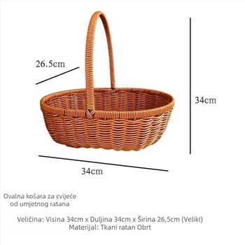 Ručna pletena ratanska košara za cvijeće, voće i vrtne aranžmane — prirodna inspiracija.