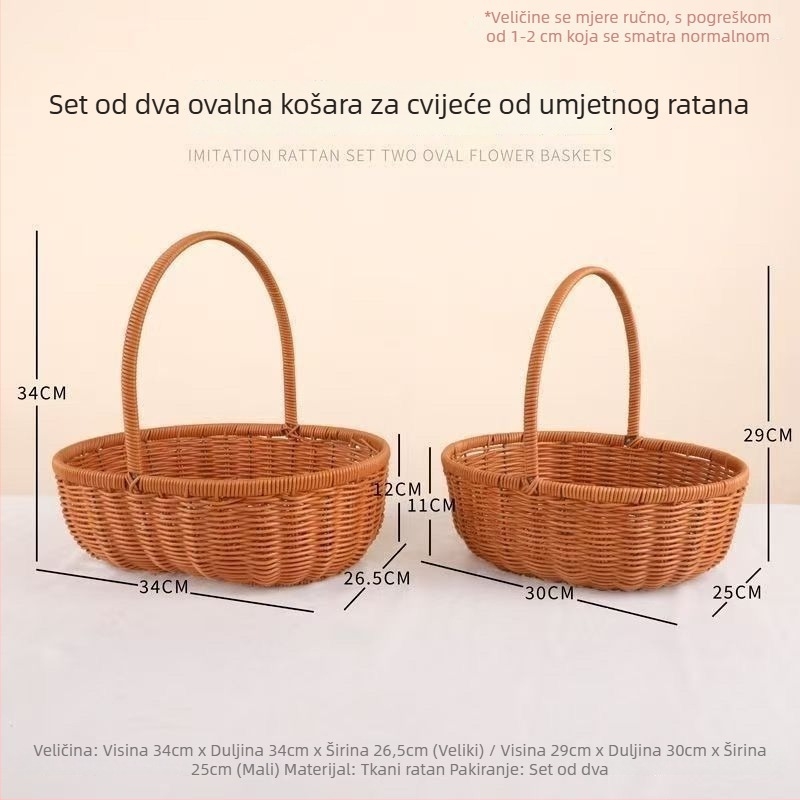 Ručna pletena ratanska košara za cvijeće, voće i vrtne aranžmane — prirodna inspiracija.