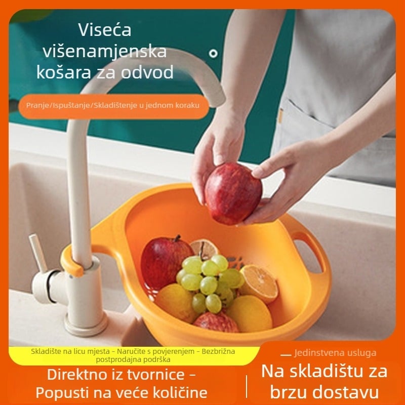 Plastična košara za pranje povrća sa odvodom, višenamjenska kuhinjska košarica za povrće i voće