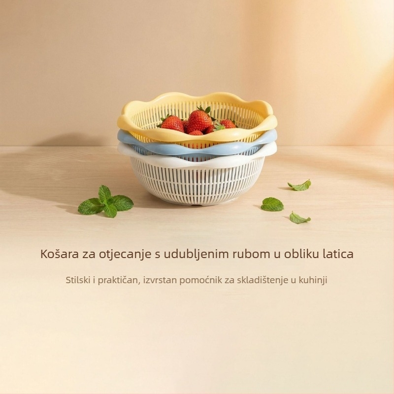 Okrugla plastična košara za odvod u kuhinji – skladištenje voća i povrća, pranje i pladanj za užinu