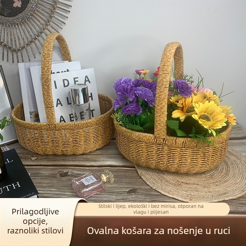 Ovalna ručno pletena košara japanskog stila za voće, kupovinu, jaja, piknik i cvijeće