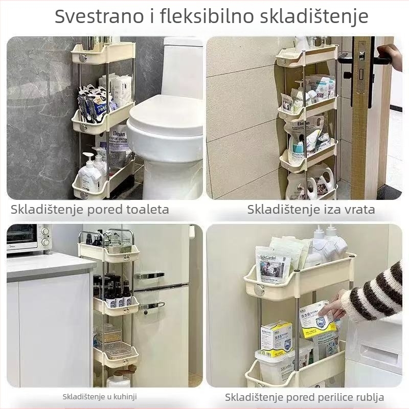Krem kolica za pohranu s kotačićima, višeslojna, pogodna za kuhinju, kupaonicu i spavaću sobu