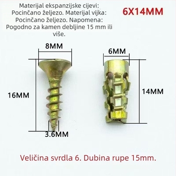 Hardverski komplet za ormariće s kamenim pločicama: kratke proširne cijevi, vijci za ormariće, vodilice, hidraulijski šanki i tračnice za izvučne košare