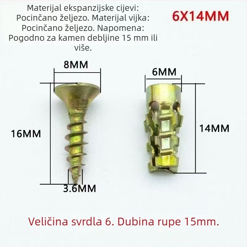 Hardverski komplet za ormariće s kamenim pločicama: kratke proširne cijevi, vijci za ormariće, vodilice, hidraulijski šanki i tračnice za izvučne košare