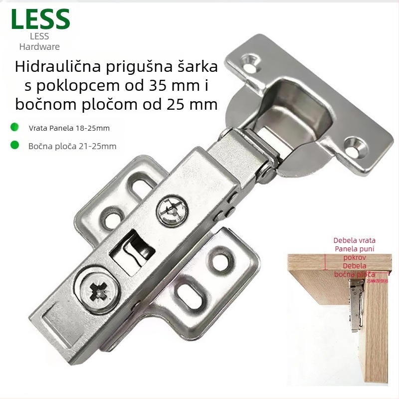Hidrolična šarka za vrata ormara, za ploče debljine 25 mm, niklirani čelik