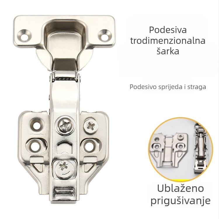 Trodimenzionalno prilagodljiva tiha hidraulična šarka za vrata ormara