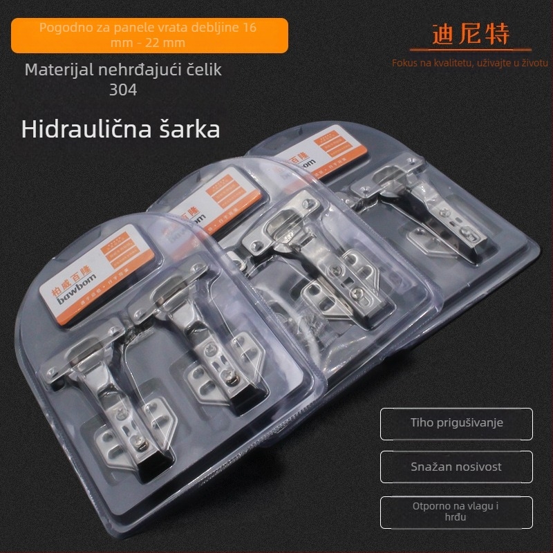 Hidraulična šarka od nehrđajućeg čelika 304 s hidrauličkim amortizerom, model 0001, sjajna površina, marka Dinit