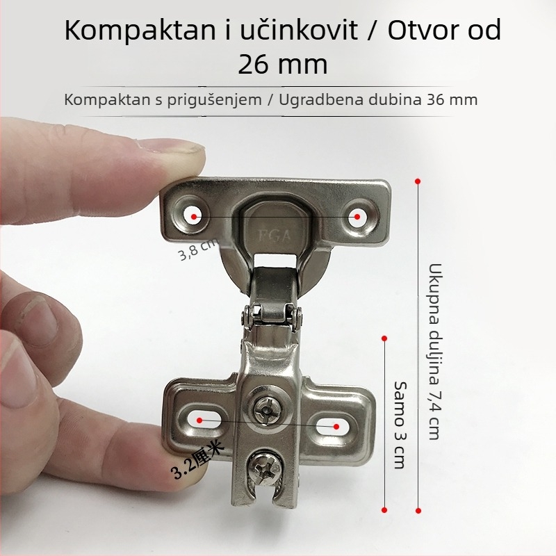 26 šarki s kratkim vratom za vrata ormarića, amortizirane šarke s plitkom čašicom za tiho zatvaranje, šarke s hidrauličkom oprugom za malu čašicu