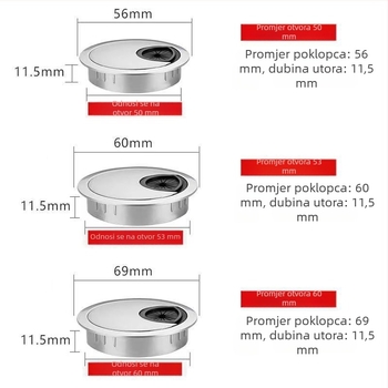 Okrugla kutija za kabel 50/53/60 mm, plastična kutija za upravljanje kabelima, poklopac za otvore za kablove, za konferencijski stol