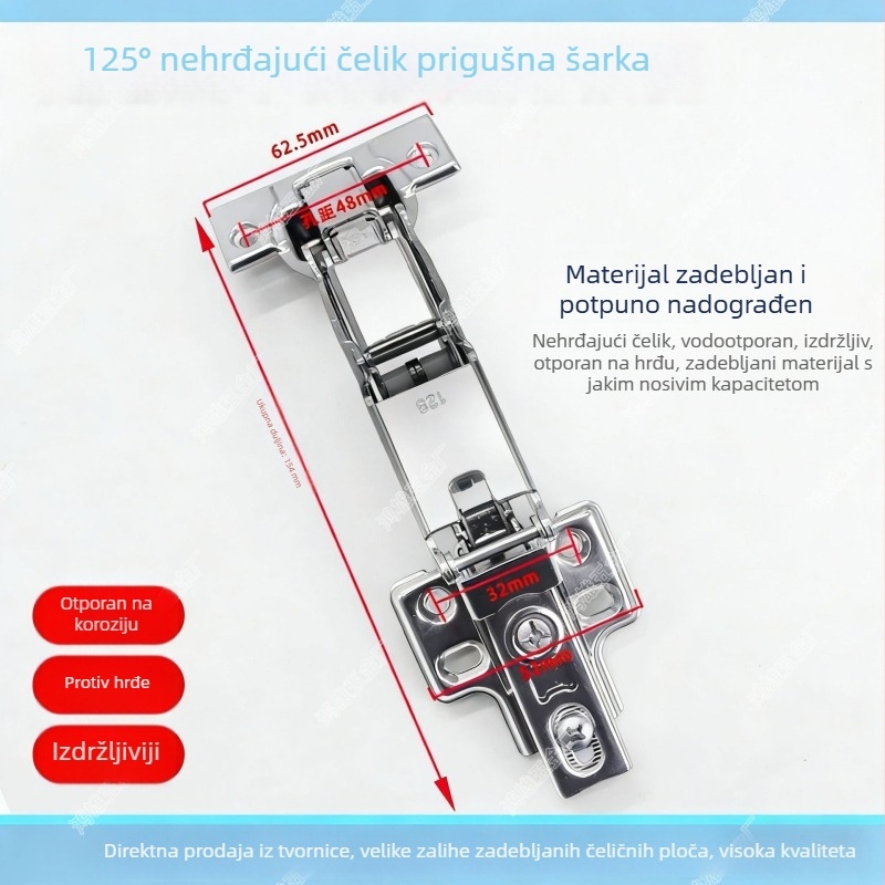 Hydraulički šarku vrata s pločom, 125°, 36 mm, za mrežasta vrata i debele ploče
