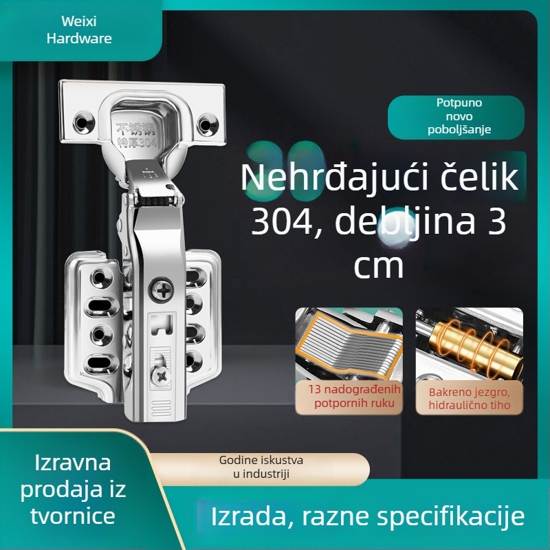 šarka vrata ormarića od nehrđajućeg čelika 304 s hidrauličnim tlumenjem i ugrađenim tamponom, debeli dvostupanjski mehanizam