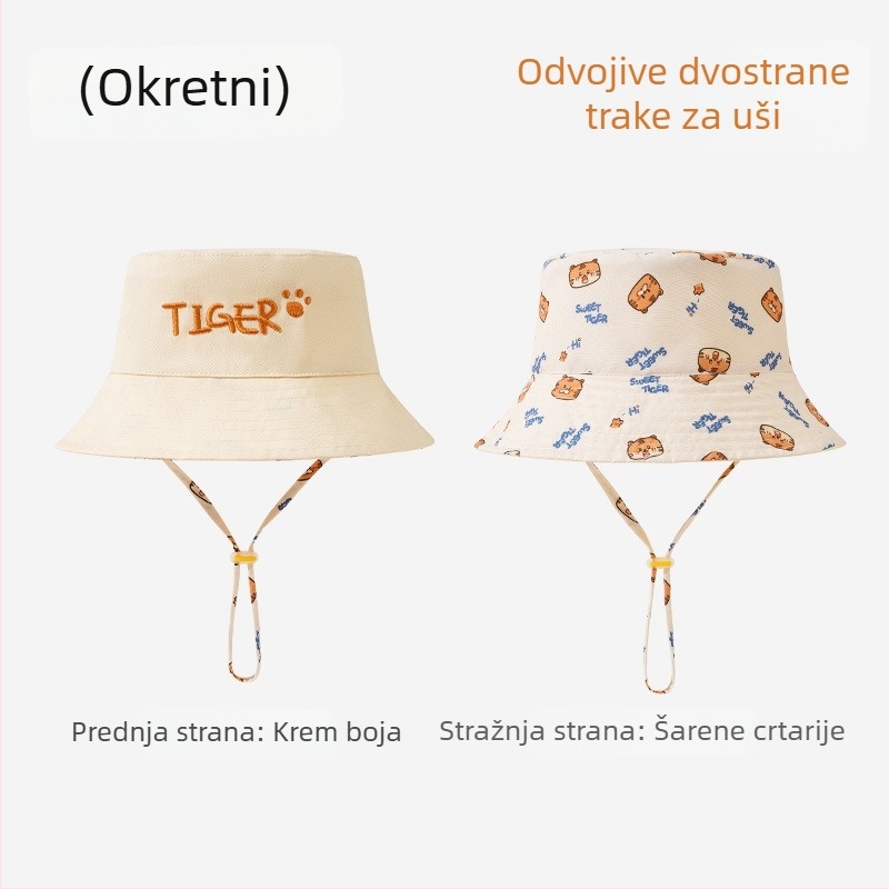 Dječja pamučna kapa bucket s UV zaštitom, dvostruka, ribarskog stila, slatka i svestrana