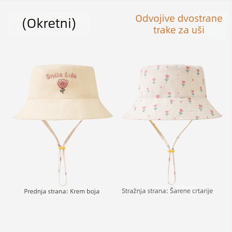 Dječja pamučna kapa bucket s UV zaštitom, dvostruka, ribarskog stila, slatka i svestrana