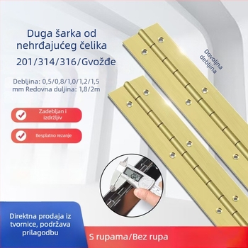 Zlatni nehrđajući čelični šarki s ležajem, duga šarka 1,8 m, tip piano, povećan dizajn