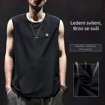 Muška ležerna majica bez rukava od ice-silk materijala, brzo se suši, za ljeto, sport i košarku, veličina plus.