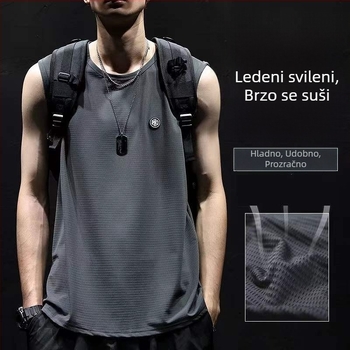 Muška ležerna majica bez rukava od ice-silk materijala, brzo se suši, za ljeto, sport i košarku, veličina plus.