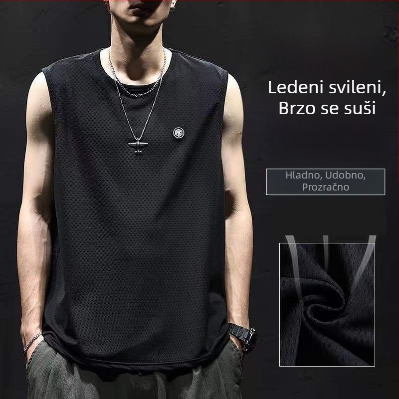 Muška ležerna majica bez rukava od ice-silk materijala, brzo se suši, za ljeto, sport i košarku, veličina plus.