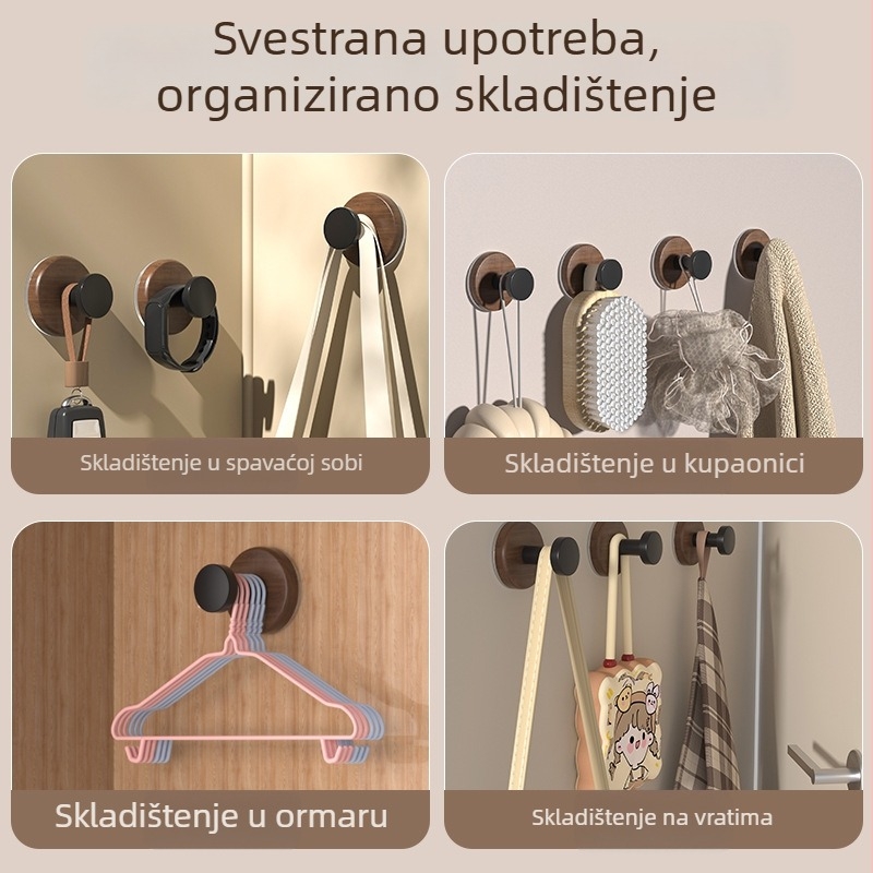 Vješalica od orašastog drveta za vrata s vakuum čašom, bez bušenja, snažna, za odjeću i šešire