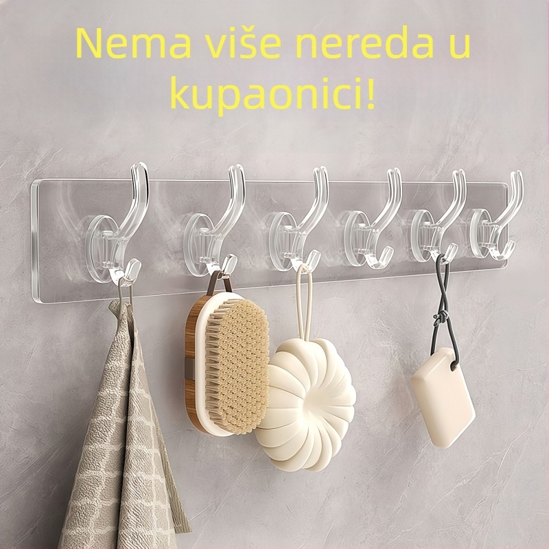 Prozirna ljepiljiva kuka za vješanje, montaža bez bušenja, snažna drža, bez tragova, plastična (3-5 kg)