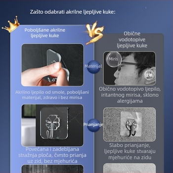 Ljepljivi zidni kuk od nehrđajućeg čelika, snažan držač, montaža bez bušenja, bez tragova, jedan kukac, moderan dizajn