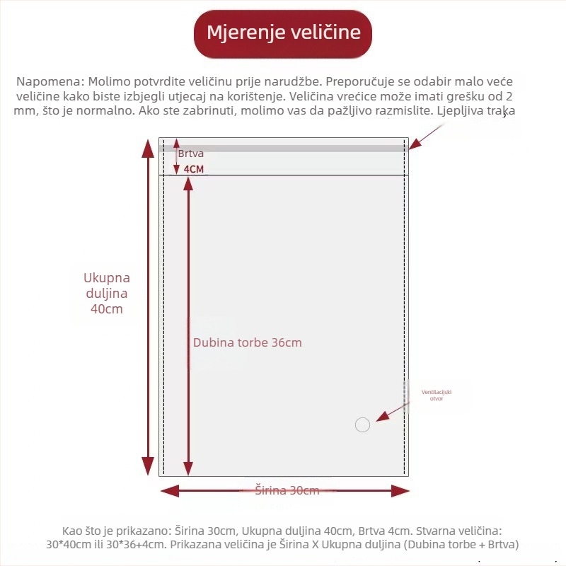 20×50 (46+4) Samoljepljive vrećice s trakom, prozirne plastične vrećice za pakiranje OPP za brtvljenje i skladištenje