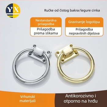 Zlatna ručka s prstenom od cinkove legure za vrata, ormariće i ladice — moderni minimalistički dizajn