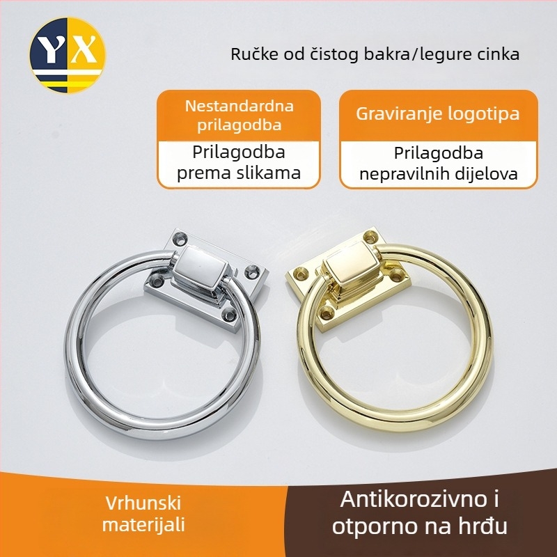Zlatna ručka s prstenom od cinkove legure za vrata, ormariće i ladice — moderni minimalistički dizajn