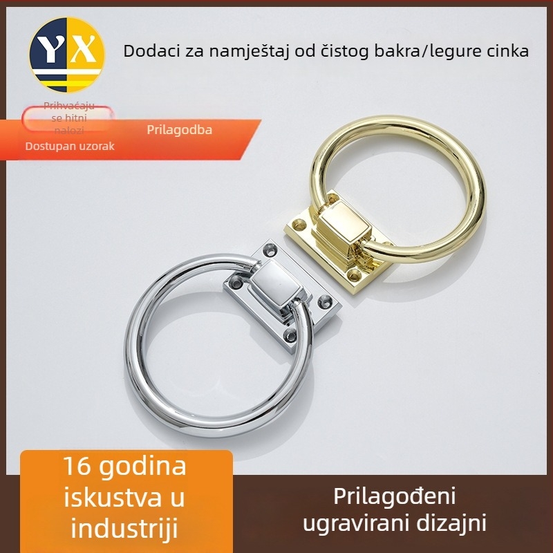 Zlatna ručka s prstenom od cinkove legure za vrata, ormariće i ladice — moderni minimalistički dizajn