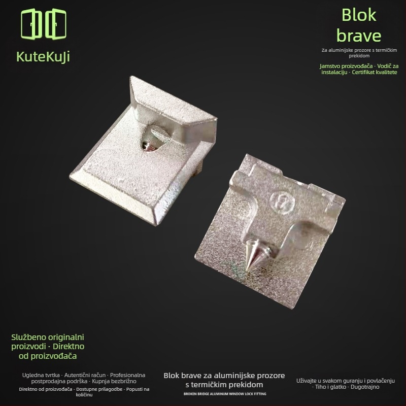 Set spojnih dijelova kućice za zaključavanje prozora i vrata, od nehrđajućeg čelika i aluminija s toplinskim prekidom, europski standard, široki žlijeb, četverodijelni set s anti-provala točkama zaključavanja