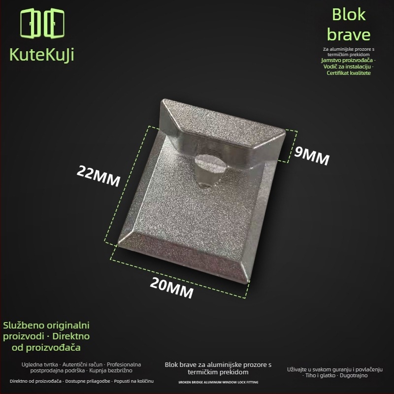 Set spojnih dijelova kućice za zaključavanje prozora i vrata, od nehrđajućeg čelika i aluminija s toplinskim prekidom, europski standard, široki žlijeb, četverodijelni set s anti-provala točkama zaključavanja