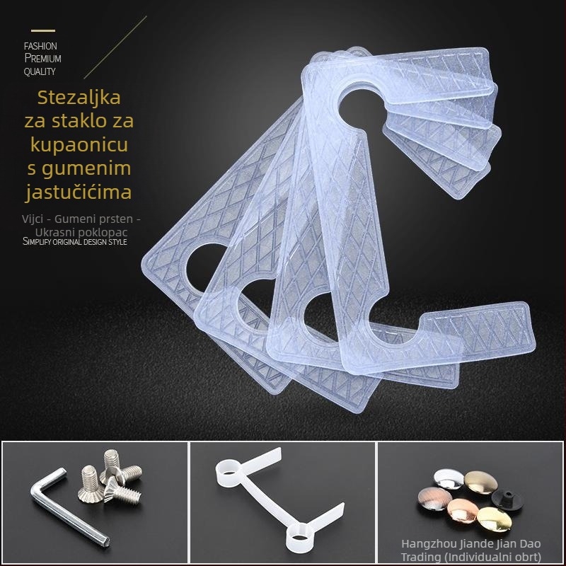 Klip za staklena vrata kupaonice sa šesterokutnim vijkom, bezokvirna tuš vrata, pribor za šarke, brtva, gumeni podmetač i dekorativni poklopac